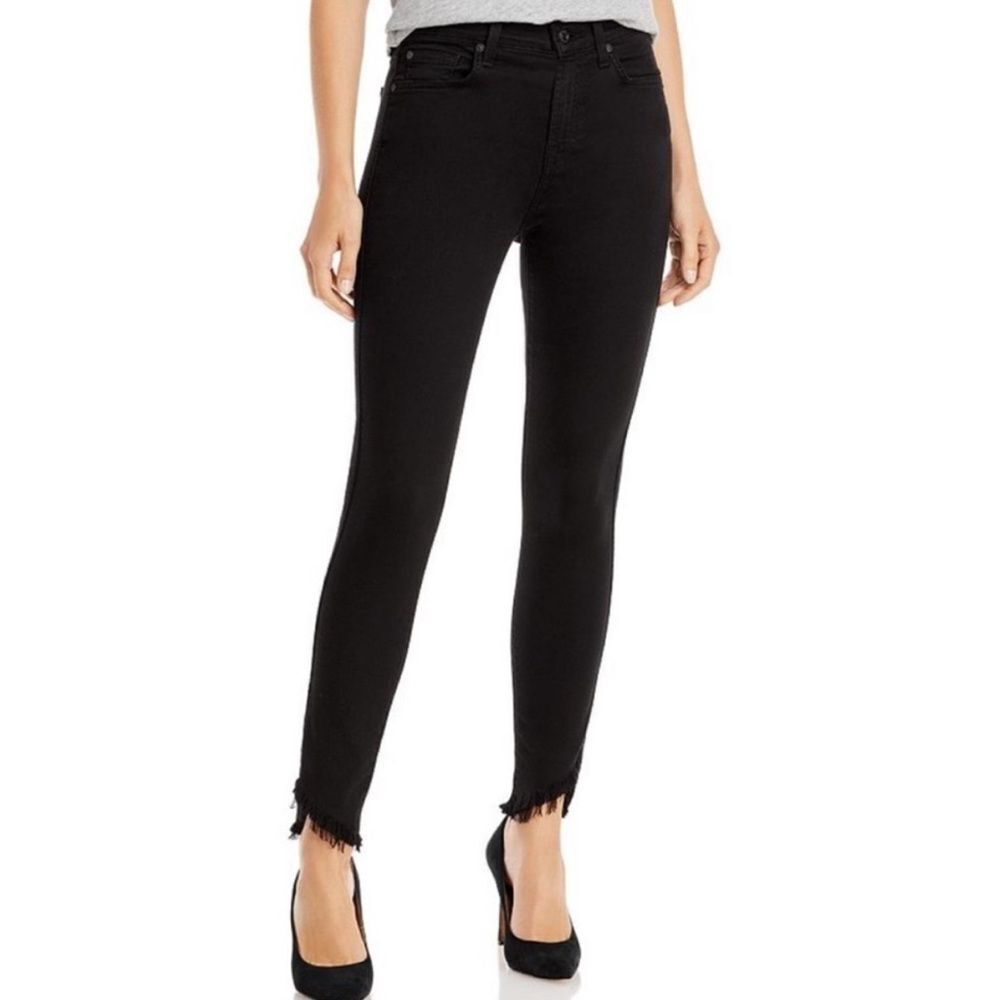 7 For All Mankind Gwenevere Skinny Jeans Ankle Black Chewed Raw Hem- Size 27